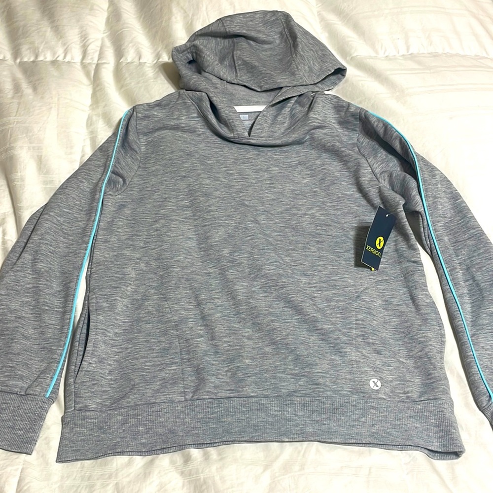 Xersion NWT Gray Hoodie with Blue Piping